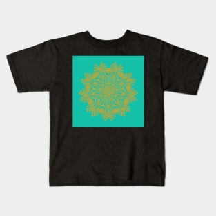 Golden & Teal Mandala Design Kids T-Shirt